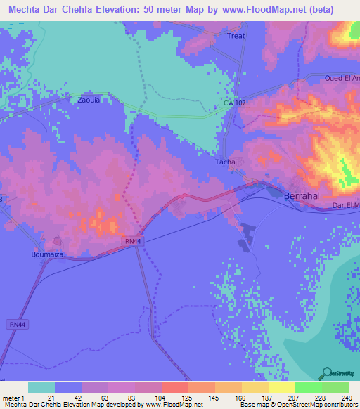 Mechta Dar Chehla,Algeria Elevation Map