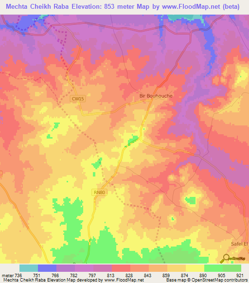 Mechta Cheikh Raba,Algeria Elevation Map