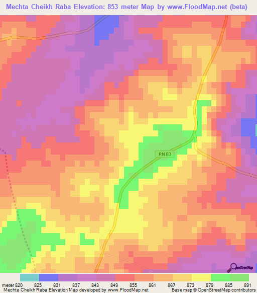 Mechta Cheikh Raba,Algeria Elevation Map