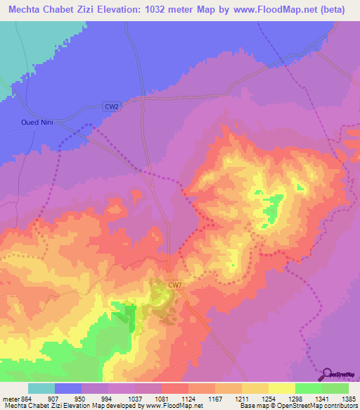 Mechta Chabet Zizi,Algeria Elevation Map