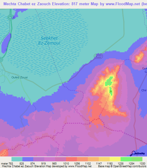 Mechta Chabet ez Zaouch,Algeria Elevation Map