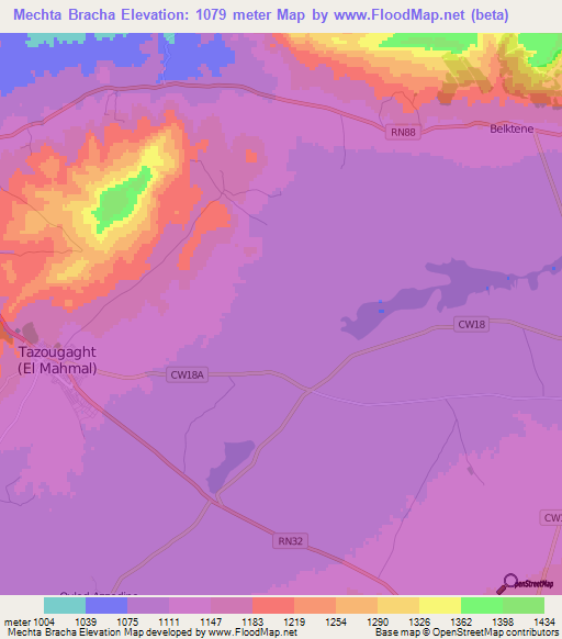 Mechta Bracha,Algeria Elevation Map