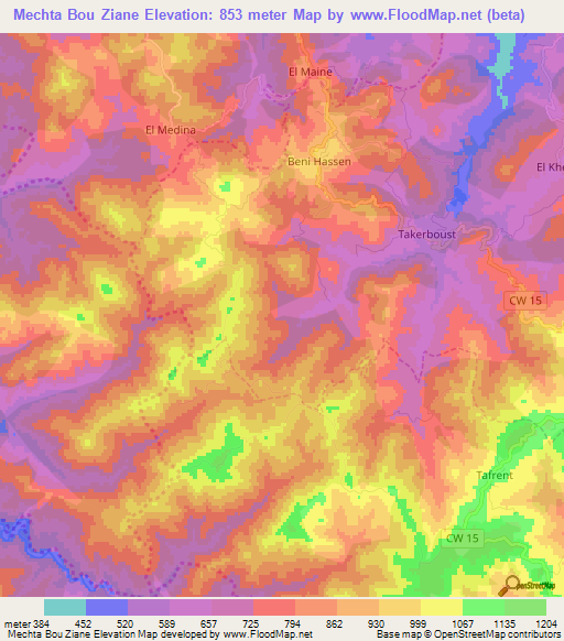 Mechta Bou Ziane,Algeria Elevation Map