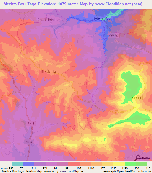 Mechta Bou Taga,Algeria Elevation Map
