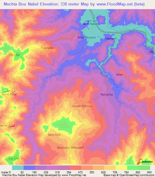 Mechta Bou Nabel,Algeria Elevation Map