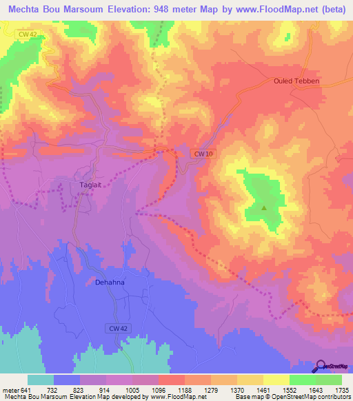 Mechta Bou Marsoum,Algeria Elevation Map