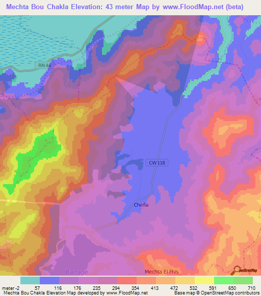 Mechta Bou Chakla,Algeria Elevation Map