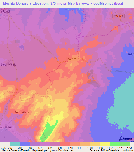 Mechta Bonassia,Algeria Elevation Map
