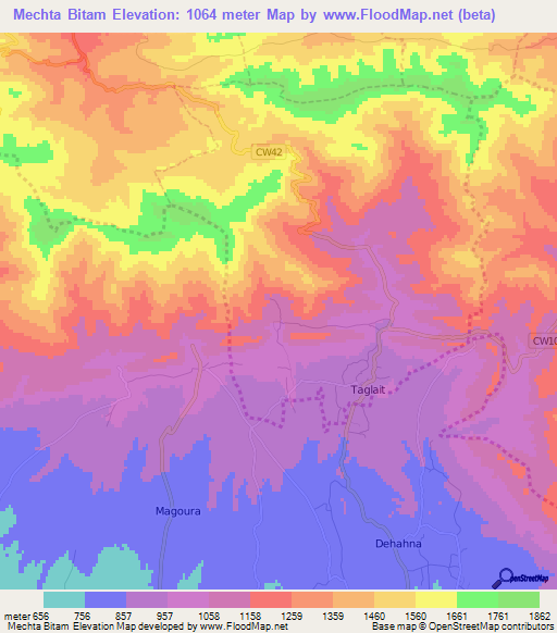 Mechta Bitam,Algeria Elevation Map
