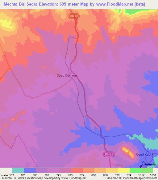 Mechta Bir Sedra,Algeria Elevation Map