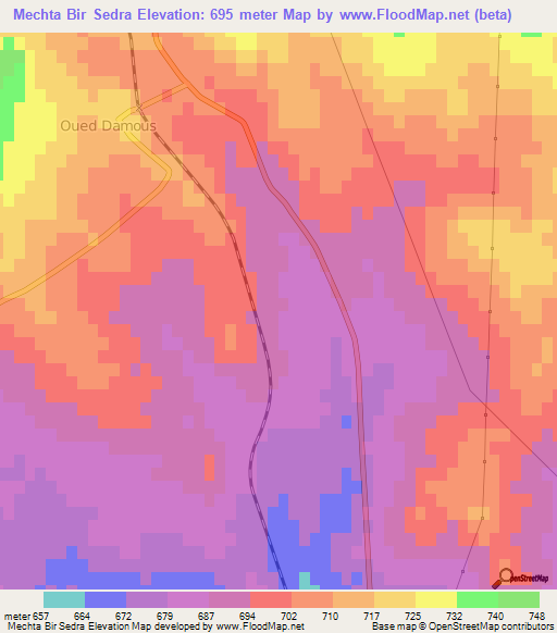 Mechta Bir Sedra,Algeria Elevation Map