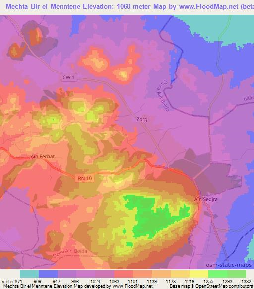 Mechta Bir el Menntene,Algeria Elevation Map