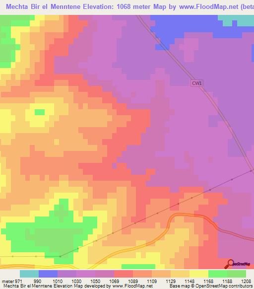 Mechta Bir el Menntene,Algeria Elevation Map