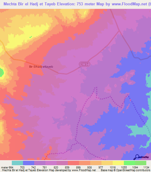 Mechta Bir el Hadj et Tayeb,Algeria Elevation Map