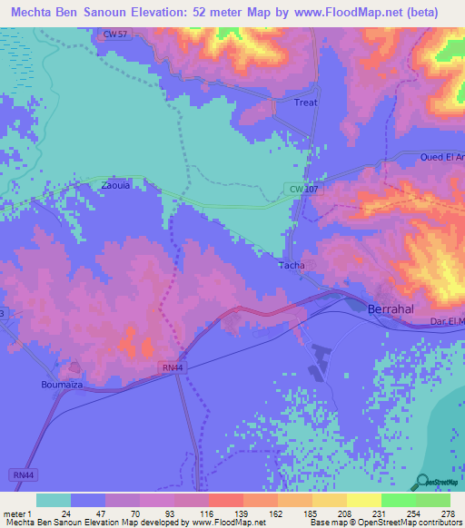 Mechta Ben Sanoun,Algeria Elevation Map