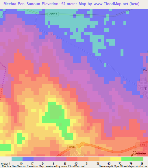 Mechta Ben Sanoun,Algeria Elevation Map