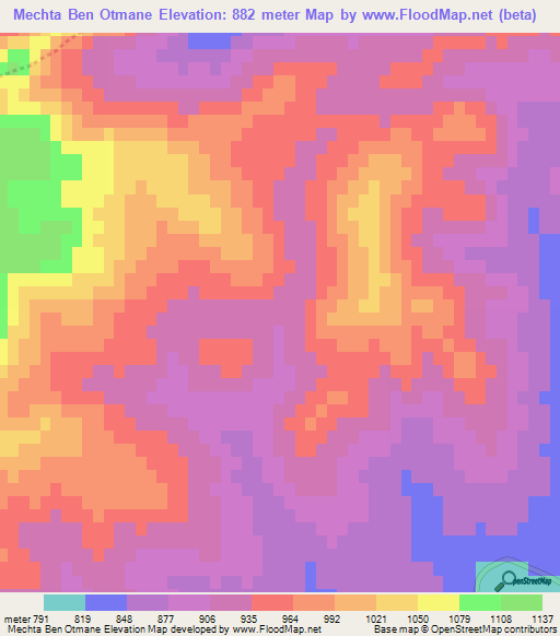 Mechta Ben Otmane,Algeria Elevation Map