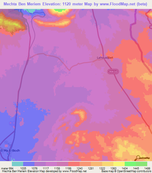 Mechta Ben Meriem,Algeria Elevation Map