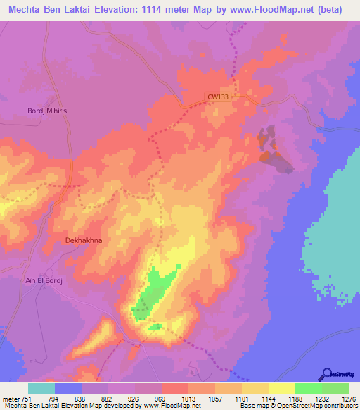 Mechta Ben Laktai,Algeria Elevation Map