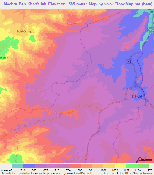 Mechta Ben Kharfallah,Algeria Elevation Map