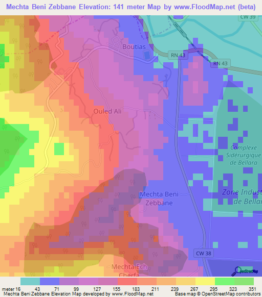 Mechta Beni Zebbane,Algeria Elevation Map