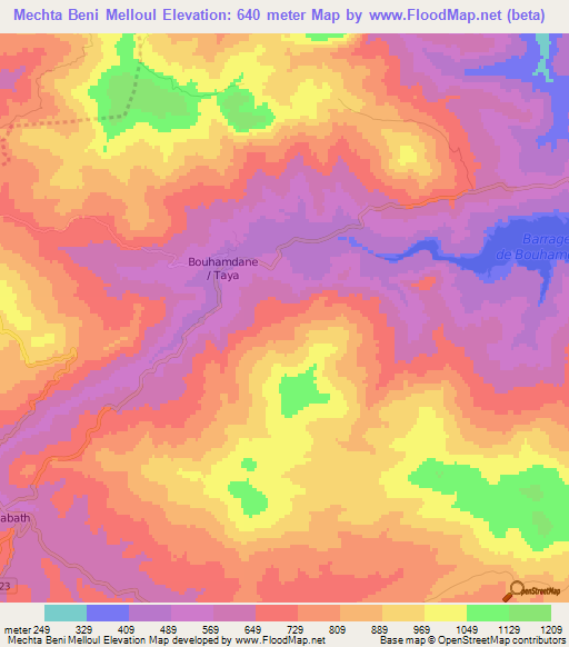Mechta Beni Melloul,Algeria Elevation Map