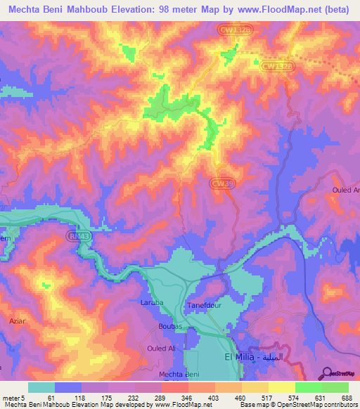Mechta Beni Mahboub,Algeria Elevation Map
