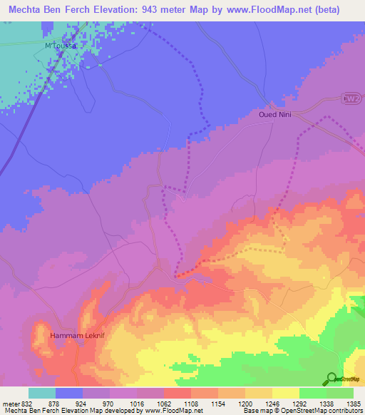 Mechta Ben Ferch,Algeria Elevation Map