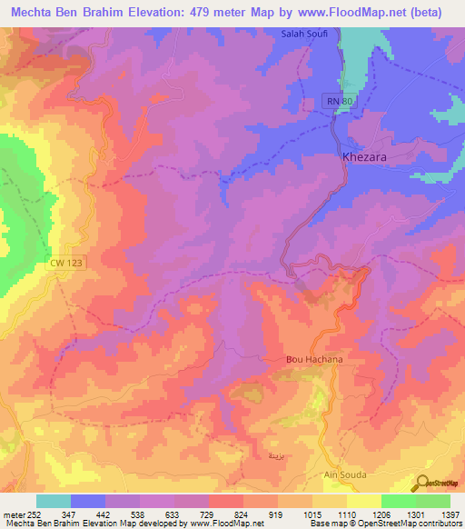 Mechta Ben Brahim,Algeria Elevation Map