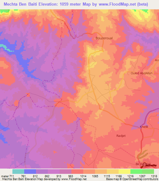Mechta Ben Baiti,Algeria Elevation Map