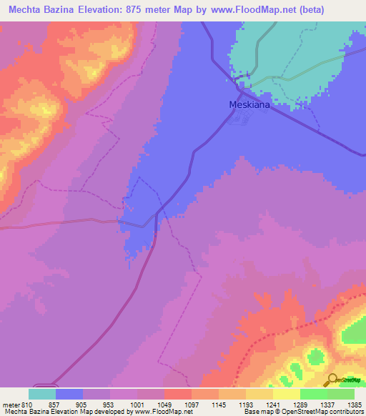 Mechta Bazina,Algeria Elevation Map