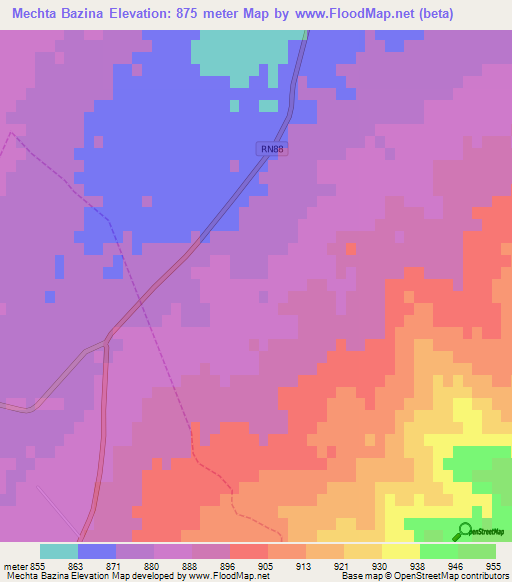 Mechta Bazina,Algeria Elevation Map