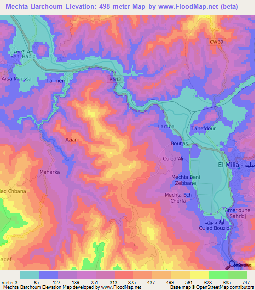 Mechta Barchoum,Algeria Elevation Map