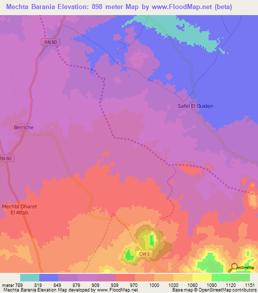 Mechta Barania,Algeria Elevation Map