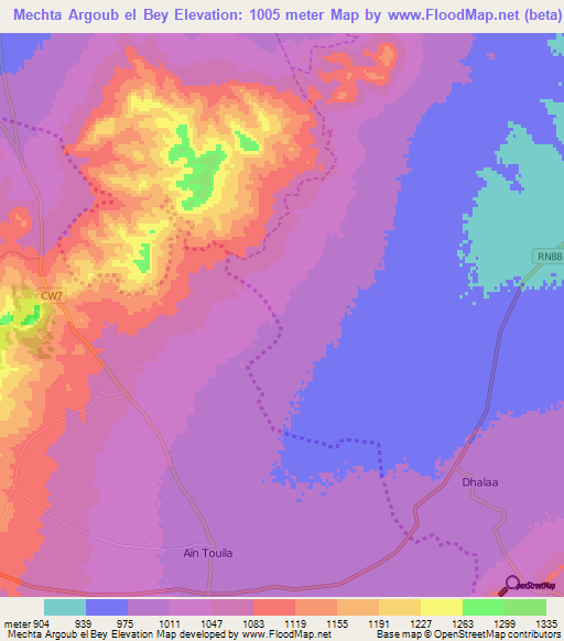 Mechta Argoub el Bey,Algeria Elevation Map