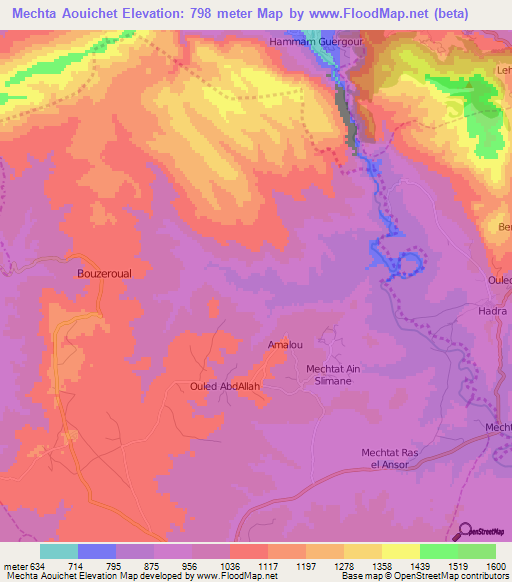 Mechta Aouichet,Algeria Elevation Map
