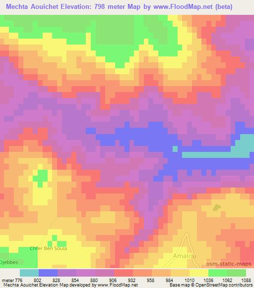 Mechta Aouichet,Algeria Elevation Map