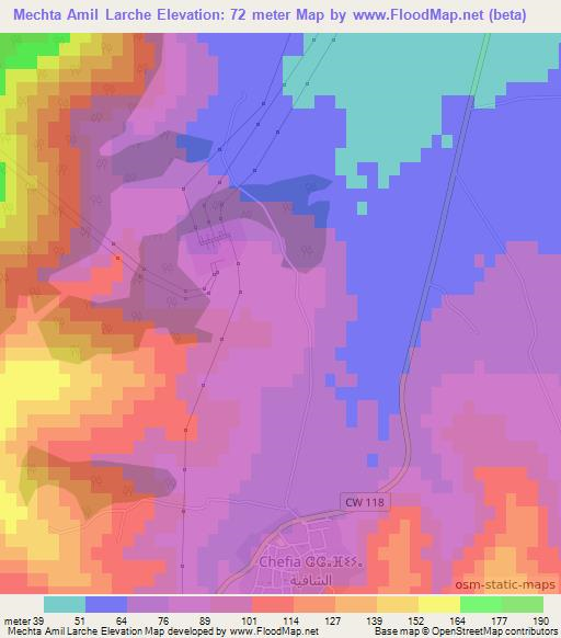 Mechta Amil Larche,Algeria Elevation Map
