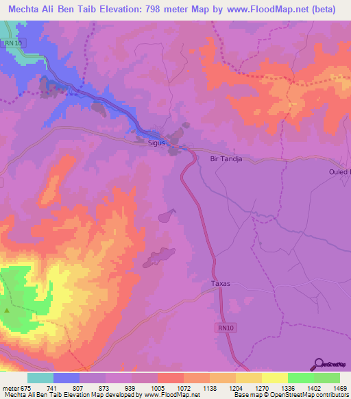 Mechta Ali Ben Taib,Algeria Elevation Map