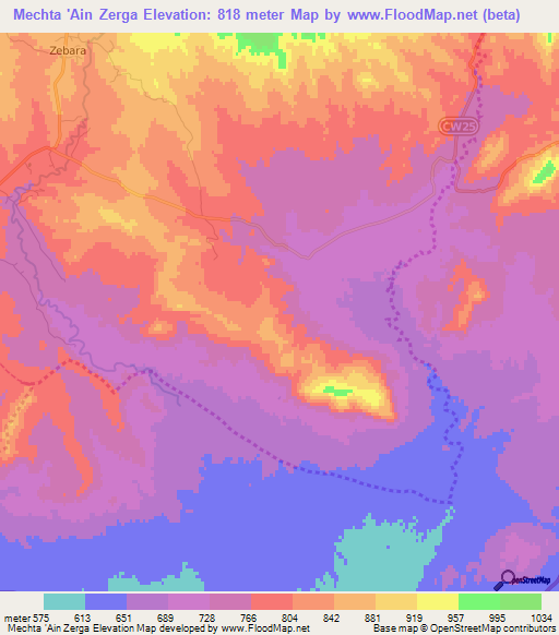 Mechta 'Ain Zerga,Algeria Elevation Map