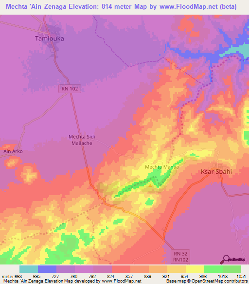 Mechta 'Ain Zenaga,Algeria Elevation Map