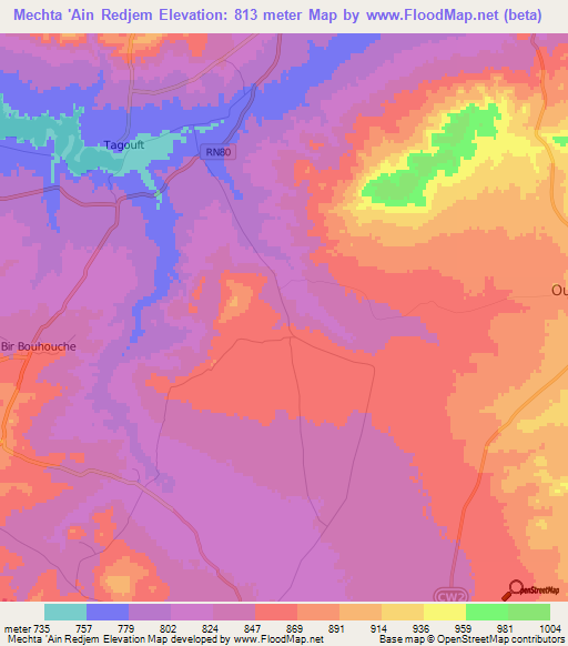 Mechta 'Ain Redjem,Algeria Elevation Map