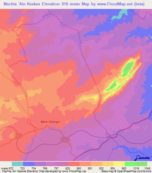 Mechta 'Ain Keskes,Algeria Elevation Map