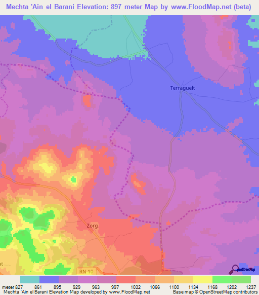 Mechta 'Ain el Barani,Algeria Elevation Map