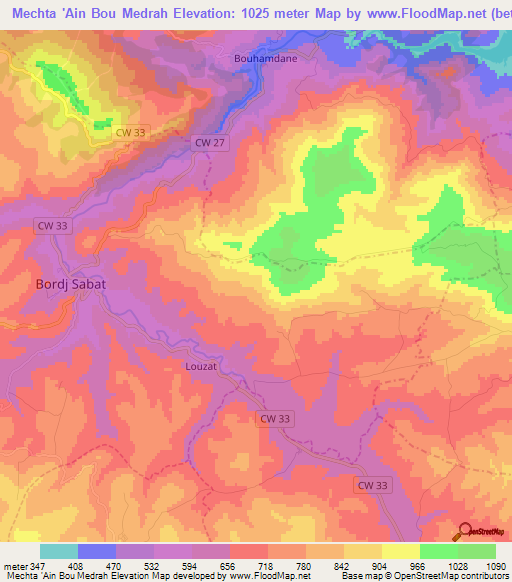 Mechta 'Ain Bou Medrah,Algeria Elevation Map