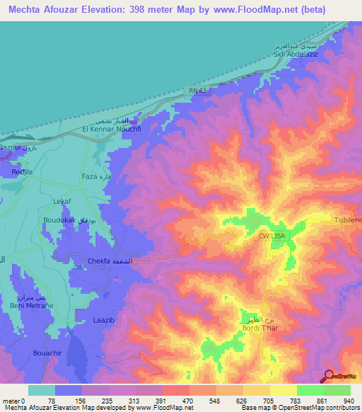 Mechta Afouzar,Algeria Elevation Map