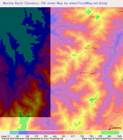 Mechta Abriri,Algeria Elevation Map