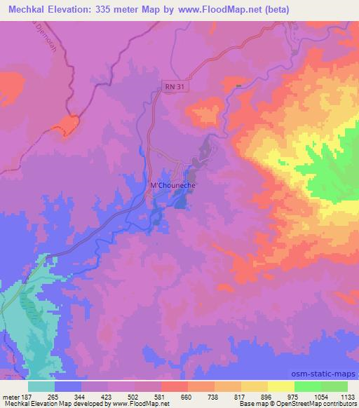 Mechkal,Algeria Elevation Map