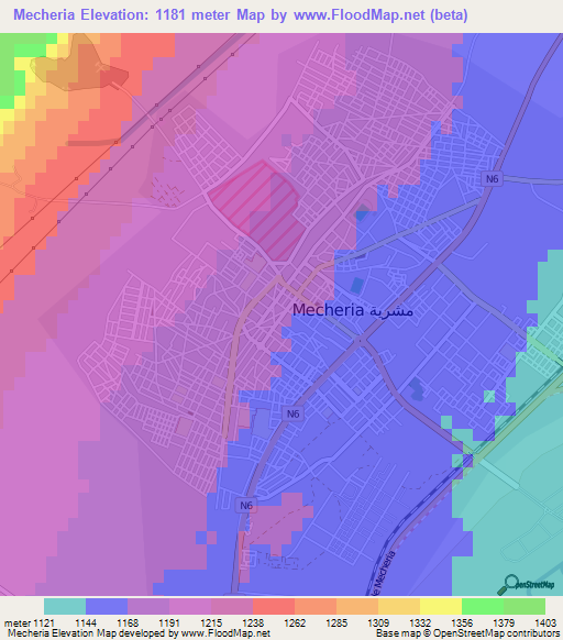 Mecheria,Algeria Elevation Map