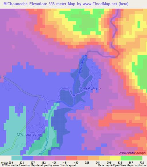 M'Chouneche,Algeria Elevation Map